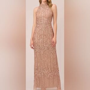 Rose Gold Sequin Halter Gown for Wedding Guest